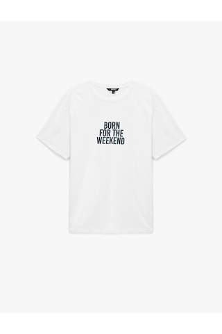Koton Regular Fit Kısa Kollu Bisiklet Yaka Pamuklu Baskılı Tişört Beyaz 6sam10063mk Beyaz