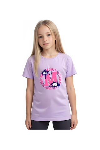 Panios Kids M 28 Baskılı Kız Çocuk Kısa Kollu T-shirt Lila
