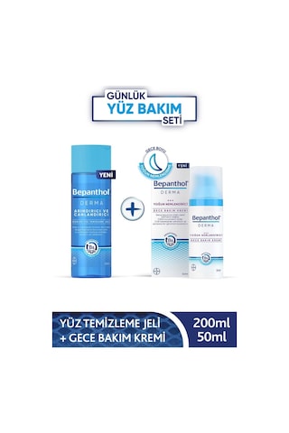 Bepanthol Derma Yoğun Nemlendirici Gece Bakım Kremi 50 ML + Derma Günlük Yüz Temizleme Jeli 200 ML