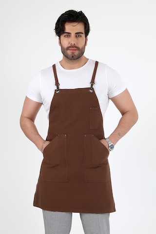 Barista Askılı Önlük Kanguru Cepli - Kahve-12779 Kahve