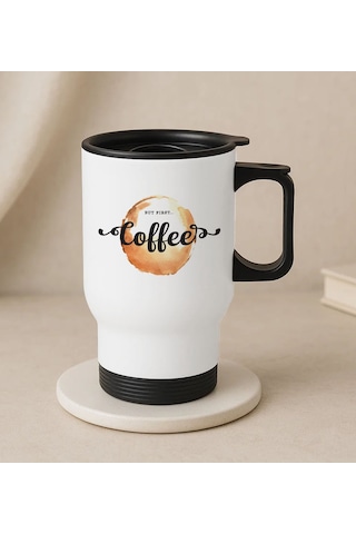 Bk Gift Coffee Tasarımlı Kulplu Beyaz Çelik Bardak Termos Mug 450ml-2, Sevgiliye Hediye, Arkadaşa Hediye, Eşe Hediye