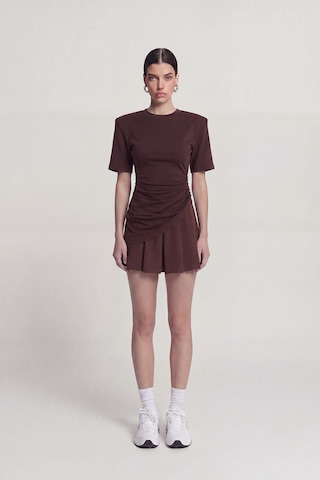 Holly Lolly Büzgü Detaylı Vatkalı Demie Tshirt Kahve