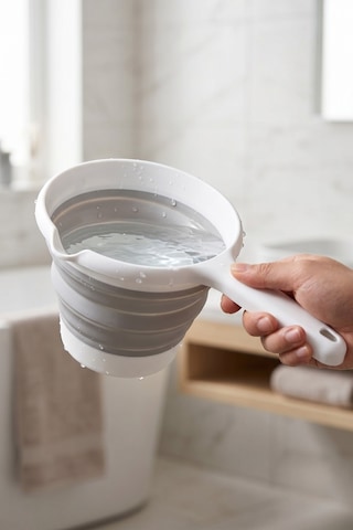 Katlanır Silikon Maşrapa 1 Litre Yer Kaplamayan Akıtma Ağızlı Banyo Mutfak Hamam Su Tası Açık Gri