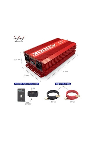 Kobb Kbn3000 12v/220v 3000watt Tam Sinüs Dönüştürücü İnvertör Fr Kbn3000