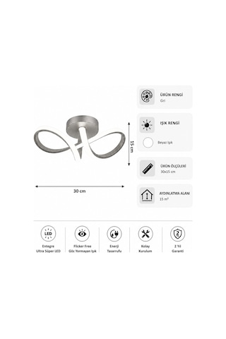AvizeGO Savo Led Plafonyer Avize Beyaz Işık Gri