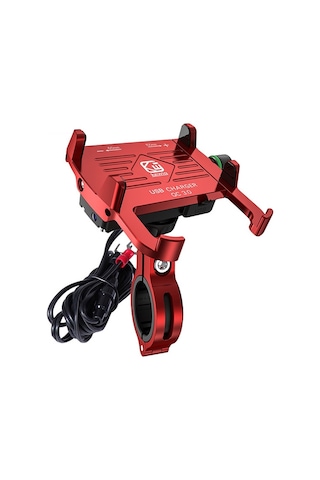 Kewig M6-s 12v Motosiklet Suya Dayanıklı Alüminyum Alaşımlı Cep Telefonu Braketi Qc3.0 Hızlı Şarj İle Kırmızı Kırmızı