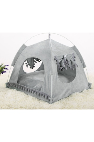 Vkemall Küçük Köpek Ve Kedi İçin Katlanabilir Dış Mekan Çadırı, Mevsimlere Uygun, Yumuşak Gri, Orta Boy 2.5kg'a Kadar Uygun
