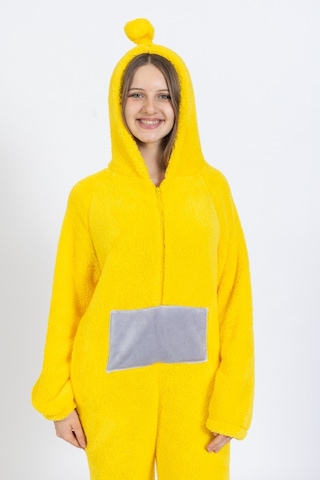 Tampap Fermuarlı Teletabi Model Polar Kadın Tulum Şapkalı - Sarı