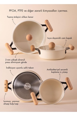The Mia Cucina Di Mia İndüksiyon Tabanlı Seramik Tencere Seti 4 Parça Çok Renkli