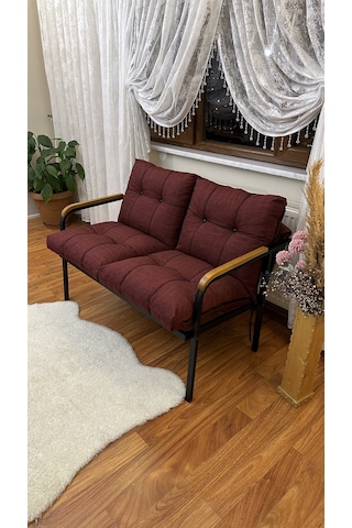 Modern Uzungöl Balkon, Bahçe, Cafe - Metal Kanepe Koltuk Takımı 2'li Bordo