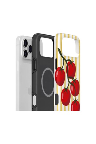 Apple iPhone Uyumlu 17 Pro Max Vorian Çift Katmanlı Magsafe Kılıf Tomato Market Stripe