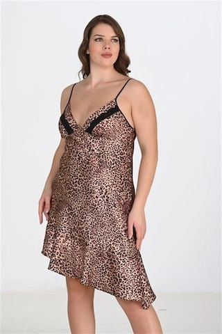 Will Like Premium Büyük Beden Saten Leopar Gecelik Bigsize