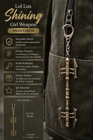 Lol Lux Çift Başlı Değnek Figürlü Bronz Metal Anahtarlık