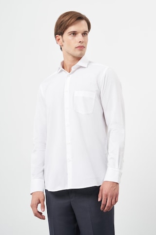 İmza Beyaz Uzun Kol Kendinden Desenli Armürlü Yarım İtalyan Yaka Cepli Pamuklu Classic Comfort Fit Gömlek 1004245171 Beyaz