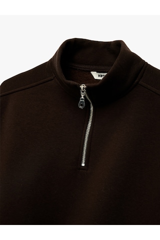 Koton Polo Yaka Uzun Kollu Fermuarlı Oversize Spor Sweatshirt Kahverengi 6sak10118nk Kahve