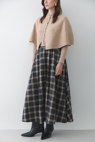 Antrasit Bej Deri Şeritli Ekoseli Etek - 4977 Antrasit - Bej