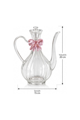 Qerhome Pembe Fiyonk Tasarımlı Borosilikat Cam Glorry Yağlık Veya Sirkelik 750 Ml+750 Ml Çizgili Tasarım Şeffaf