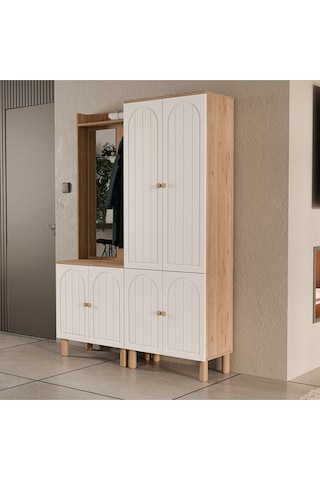 Set 5080-5084 Rapsody Sol Aynalı 6 Kapaklı Membran 7 Askılı Bohem Portmanto Sepet-beyaz Beyaz - Meşe