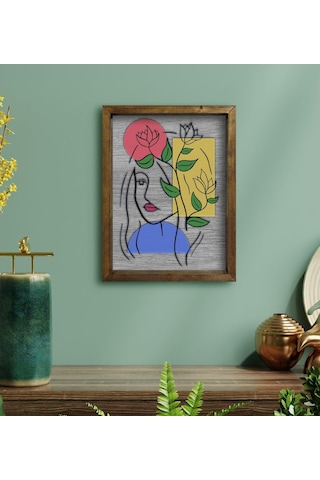 Bk Home Woman Line Tasarımlı Doğal Masif Ahşap Çerçeveli Tablo 45 (496633171)