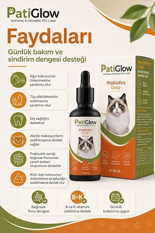 Buradabulabilirsin Patiglow Kedi Probiyotik Damla 50 Ml Bbz