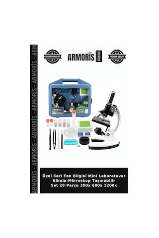 Özel Seri Fen Bilgisi Mini Laboratuvar -mikroskop Taşınabilir Set 28 Parça 300x 600x 1200x