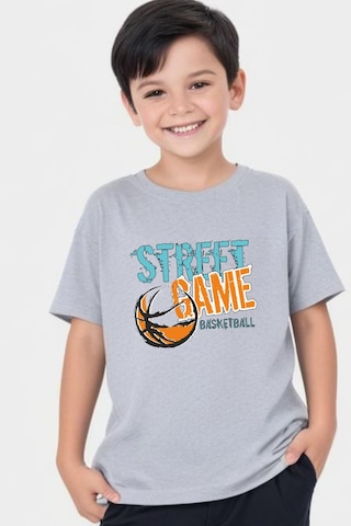 Panios Kids Street Baskılı Erkek Çocuk Yuvarlak Yaka Kısa Kollu T-shirt Gri