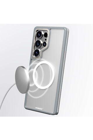 Galaxy S25 Ultra Kılıf Magsafe Uyumlu Youngkit Rock Sand Serisi Kapak Gri