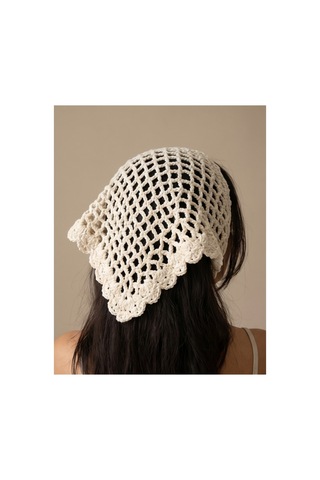 Beyaz Bohem El Örgüsü Bandana Beyaz Beyaz