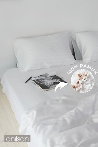 Çizgili Çift Kişilik Lastikli Çarşaf %100 Pamuk,83 Tel