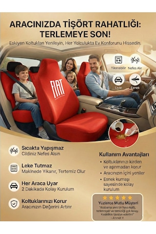 Fiat / Tofaş Tempra İle Uyumlu Oto Koltuk Kılıfı Sade Set Kirmizi Renk Koltuk Kılıfı Kırmızı