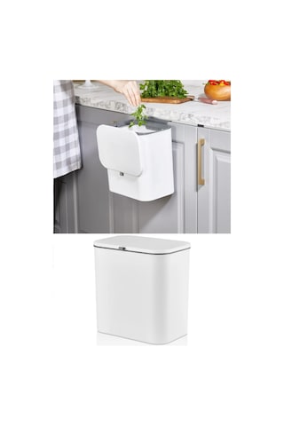 Bayev Beyaz Fonksiyonel Kapaklı Banyo Ve Mutfak Tezgah Üstü Çöp Kovası Dolap Ve Duvar Seçeneği
