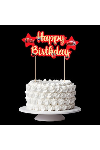 Cars Temalı Happy Birthday Kaligrafi Pasta Üstü Süs Tüm Yaşlar