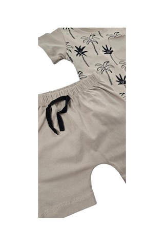 Palmiye Desenli Erkek Bebek Şortlu Takım kahverengi