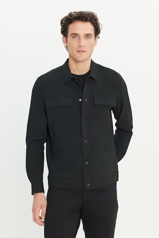 AC&Co / Altınyıldız Classics Erkek Sıyah Comfort Fit Rahat Kesim Gömlek Yaka Ceket Gömlek Siyah