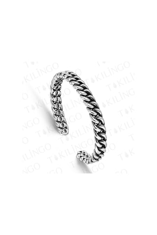 925 Ayar Gümüş Kalın Burgu Zincir Model Açık Cuff Ayarlanabilir Erkek Bileklik Gümüş