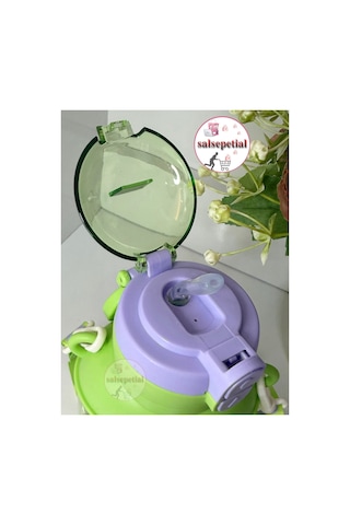 Ayıcık Su Matarası Ayıcıklı Suluk Figürlü Su Şişesi Ayıcık Matara Askılı Pipetli Matara 750ml Yeşil