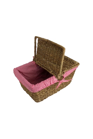 Hasır Rattan Örme Sepeti Dikdörtgen Ekoseli 18795 Sku: Smgstkcb7fa331a7 Açık Mavi