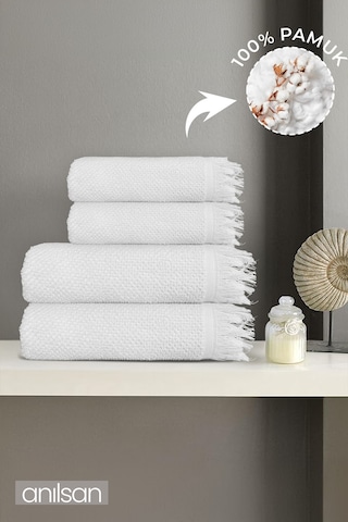 4'lü Gri Jelena Havlu Seti %100 Pamuk - 2 Adet El Havlusu 50x90 Ve 2 Adet Banyo Havlusu 70x140 Gri