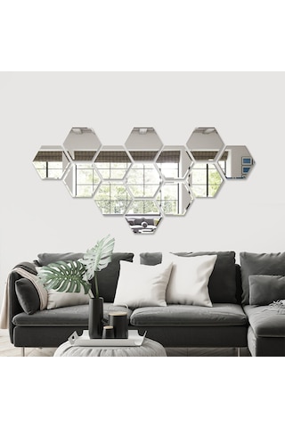 Decorıta Ayna - 13'Lü Takım Altıgen Ayna Çok Renkli