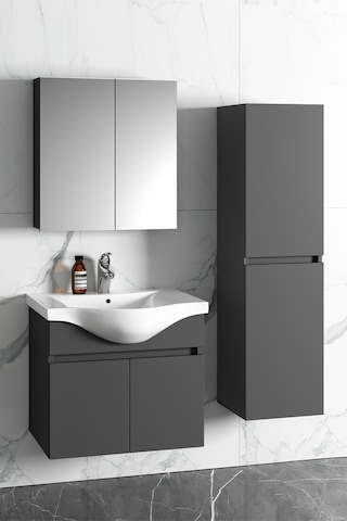 Yıldız 55+35 Cm Antrasit Gri Mdf Sepetli Asma Banyo Dolabı Takımı Antrasit - Gri