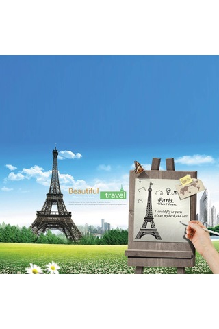 Aubyhe Paris Eyfel Kulesi Pvc Duvar Sticker - Tekrardan Kullanıma Uygun, Kolay Yapıştır & Çıkar, Oturma Odası/çalışma Odası Dekoru 70x50cm Lm7007 Siyah