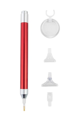 Neevoyu Işıklı Büyük Görünümlü El Kalemi Seti - 4 Farklı Uç 1,3,6,9 Delik - Pırlanta Boyama İçin Verimlilik Artırıcı - Kırmızı Pil Dahil Değil Kırmızı