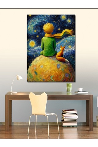 Kanvas Tablo Uzaydaki Çocuk Ve Tilki Van Gogh Tarzi 70cmx100cm