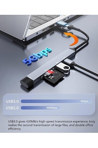 Type-c/usb Multi Girişli Kart Okuyucu Çevirici Sd/tf - 1xusb 3.0