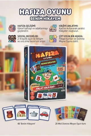 Hafıza Oyunu Benim Hikayem 48 Hikaye Kartı Ve 28 Domino Parçası Eğitici Zeka Geliştirici Kutu Oyunu