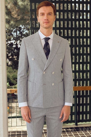 Morven Erkek Mavi Keten Trend Slim Fit Sivri Yaka Takım Elbise Mavi