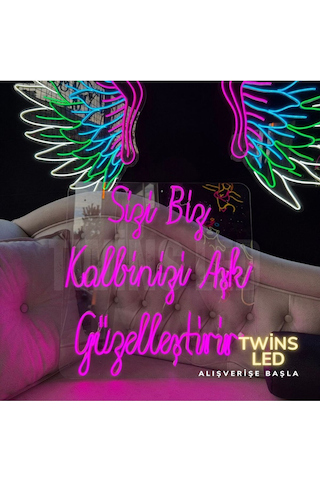 Sizi Biz Kalbinizi Aşk Güzelleştirir Yazılı Neon Tabela Pembe