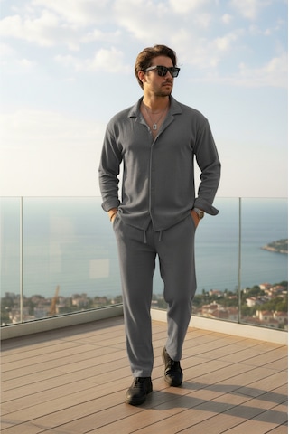 Fifty Color Kırışmaz Yazık Likralı Bürümcük Kumaş Gömlek Ve Pantolon Takım Gri