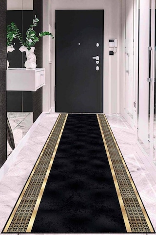 Siyah Gold Kaymaz Çerçeveli Özel Ölçü Rulo Yolluk Ar729n11 Siyah - Gold