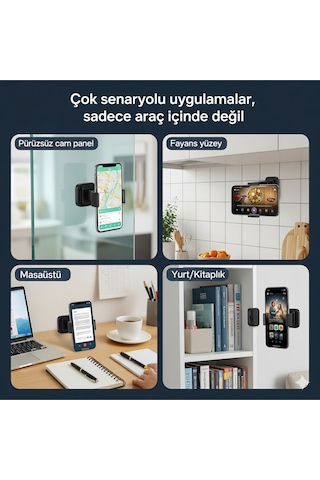 360 Dönebilen Ayarlanabilir Araç Içi Tutucu Kullanılabilen Vakumlu Magsafe Telefon Tutucu Siyah